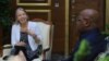 Ntoma ya ekolo Amerika Lucy Tamlyn (G) na Kinshasa na masolo na président ya RDC Félix Tshisekedi, Kinshasa, 15 sanza ya mibale 2024. (Facebook/Présidence RDC)