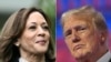 Esta composición muestra a la vicepresidenta de EEUU, Kamala Harris, en el jardín sur de la Casa Blanca el 22 de julio de 2024, y al expresidente y candidato presidencial republicano para 2024, Donald Trump, en Milwaukee, Wisconsin, el 18 de julio de 2024.