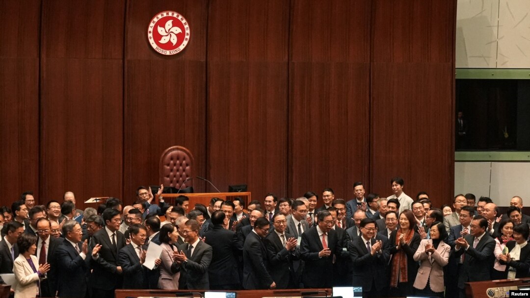 香港立法會全票通過根據《基本法》第23條訂立的新的國家安全法案。(2024年3月19日)