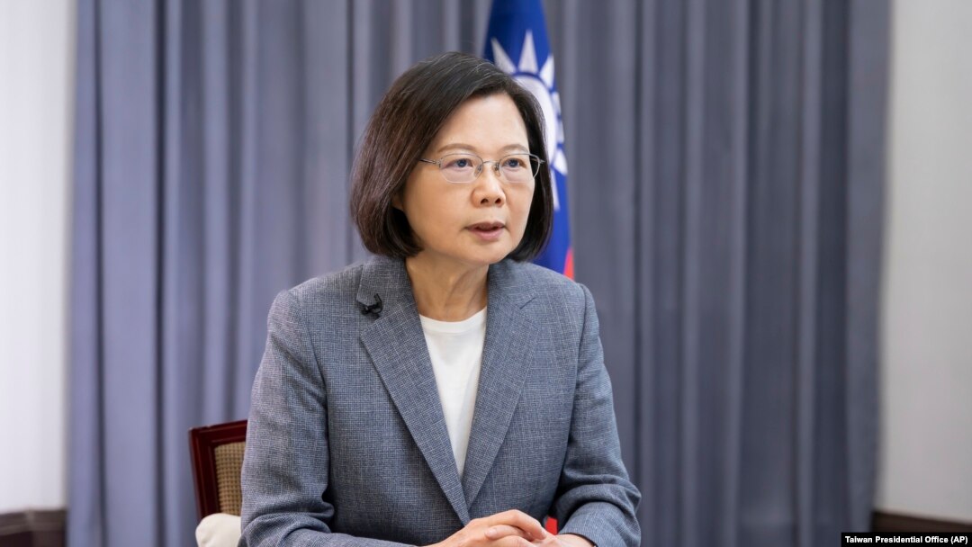 台灣總統蔡英文2023年4月11日在台北發表講話。（美聯社照片）