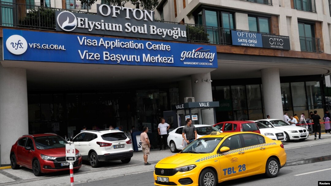 FILE - A visa application center of VFS Global is seen in Istanbul, Turkey, Aug. 25, 2022. 