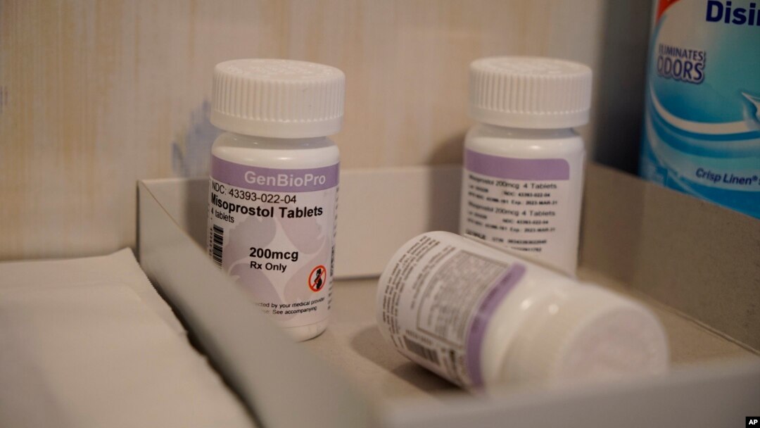 Bottles of the drug misoprostol sit on a table at the West Alabama Women's Center on Tuesday, March 15, 2022. (AP Photo/Allen G. Breed)
