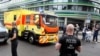 An ambulance which is believed to transport Alexei Navalny arrives at the Charite hospital in Berlin, Germany, Aug.22, 2020. 