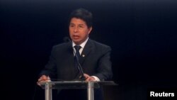 El presidente de Perú, Pedro Castillo, se dirige a la audiencia durante la apertura de la VII Cumbre Ministerial sobre Gobierno y Transformación Digital de las Américas, en Lima, Perú, 10 de noviembre de 2022.
