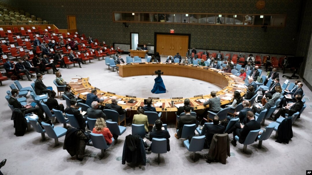 Hitna sednica Saveta bezbednosti Ujedinjenih nacija o situaciji u Ukrajini, 21. februara 2022, na fotografiji koju su objavile UN (Evan Schneider/United Nations via AP).