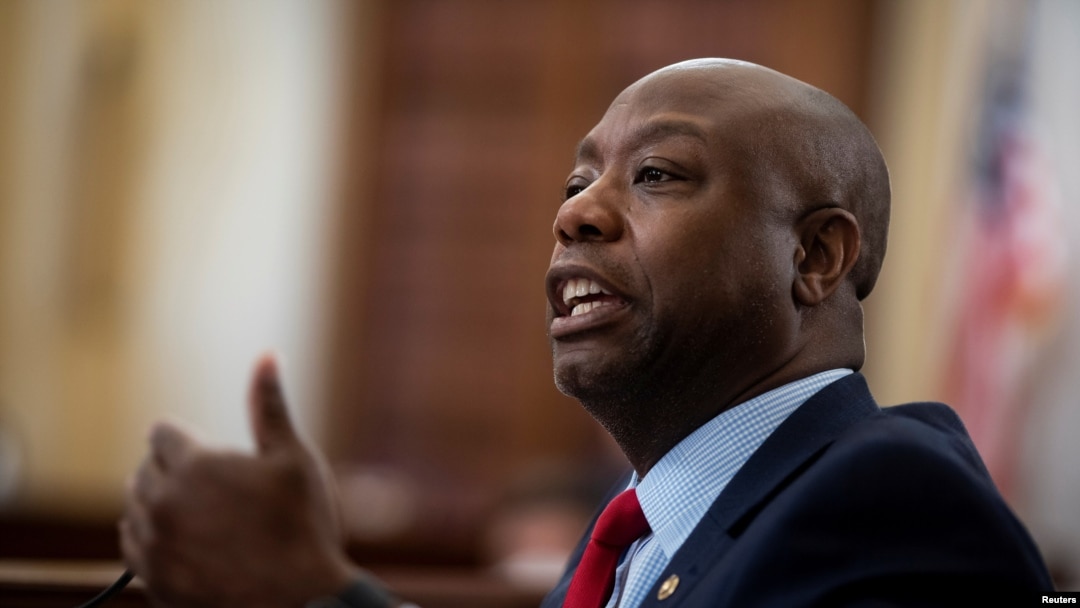U.S. Senator Tim Scott (R-SC) speaks during a Senate Small Business Committee hearing on coronavirus relief aid and "Implementation of title I of the CARES Act.", in Washington, June 10, 2020.